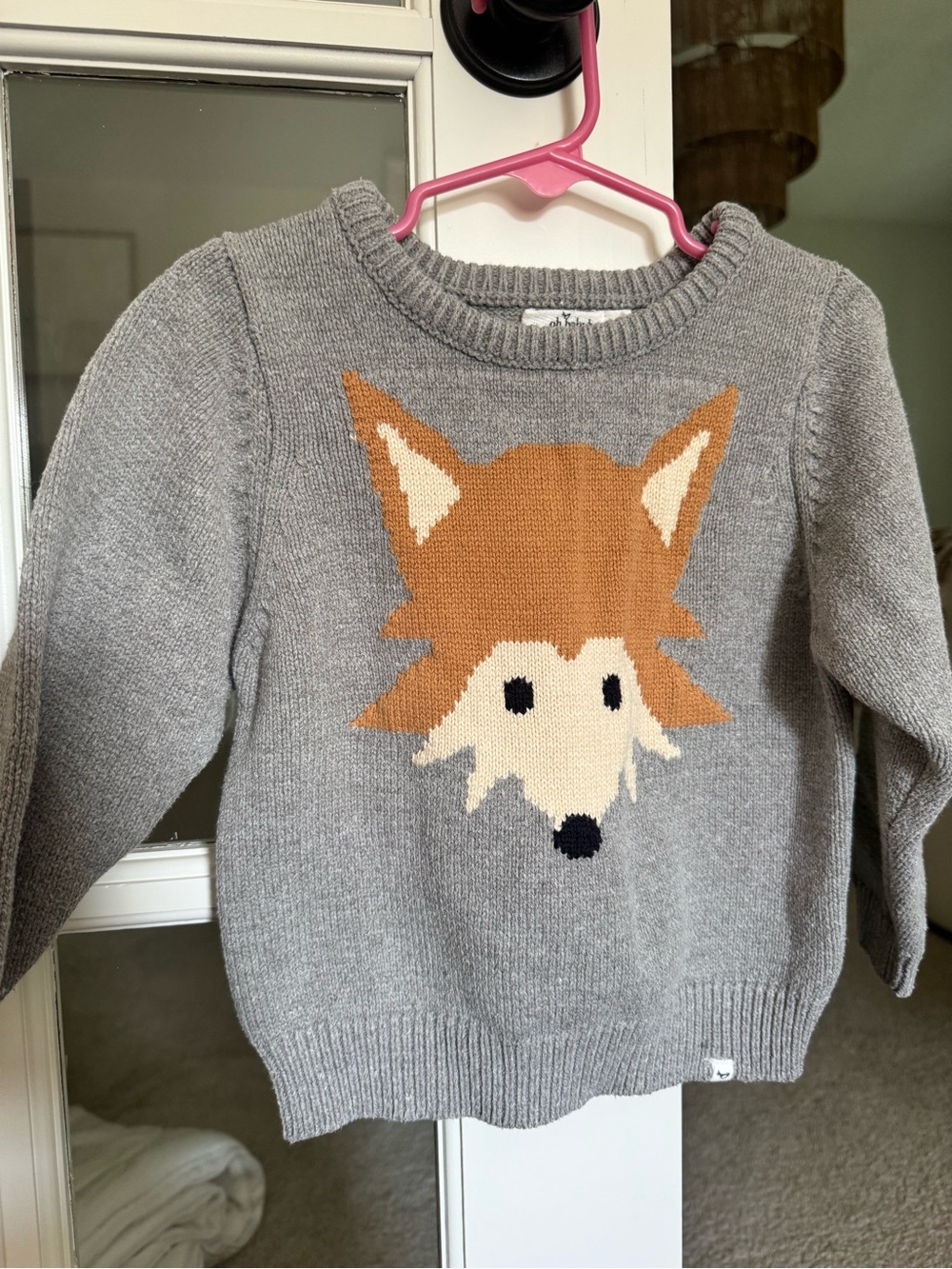 Gray Kids Fox Knit Sweater - Crewneck Pullover